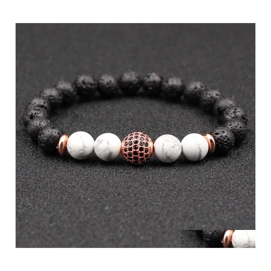 Charm Armband Lava Armband Micro Zircon Turquoise Stone Bead Yoga Mens Chakra Drop Leverans smycken DHQI9