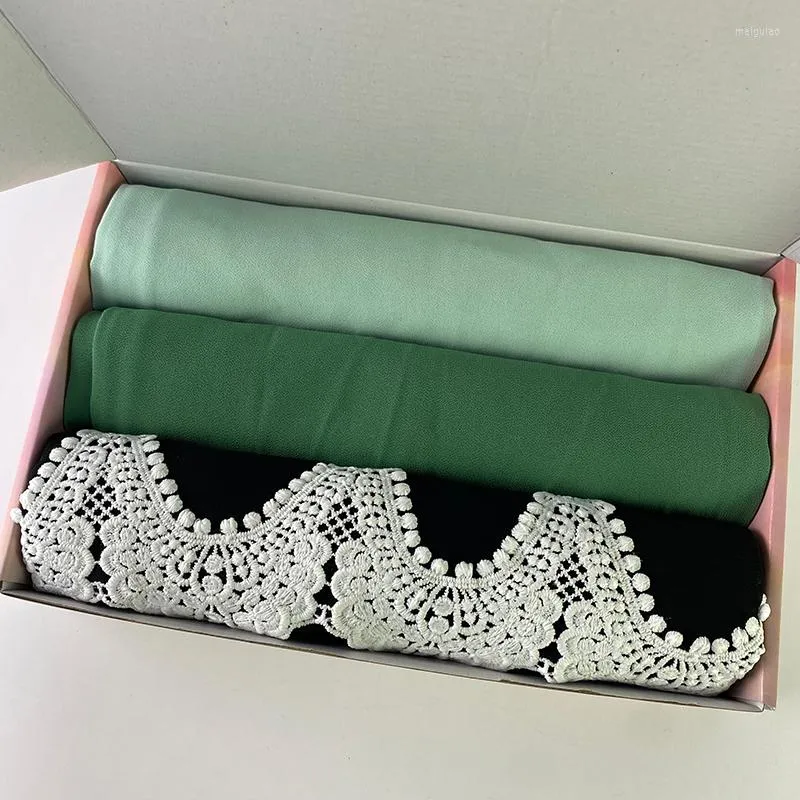 Vêtements ethniques luxe personnaliser cadeau pour les femmes bulle écharpe en mousseline de soie lourde dentelle brodée musulman Echarpe Foulard châles bandeau