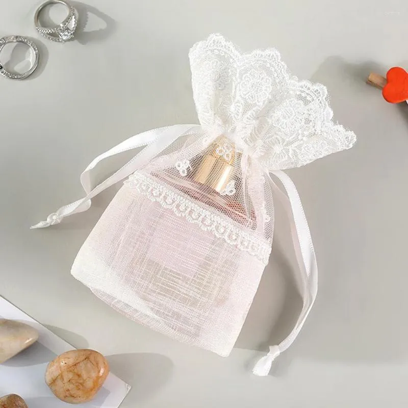 Present Wrap 5st/Set Sweet Lace Pouch DrawString vid användning Polyester Tiny Rose Burlap White Storage Candy Bag For Party