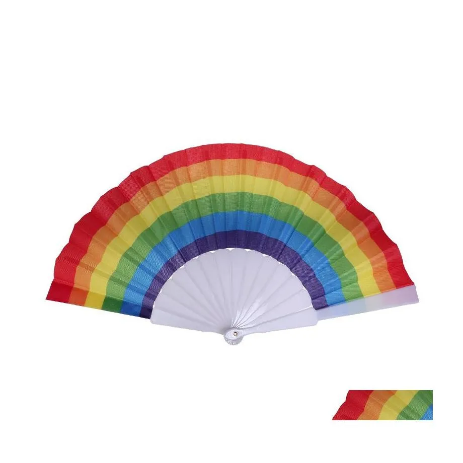 Party Favor Folding Rainbow Fan Printing Crafts Home Festival Decoration Plastic Hand Held Dance Fans Gifts Wedding Jy1086 Drop Deli Dhd3I