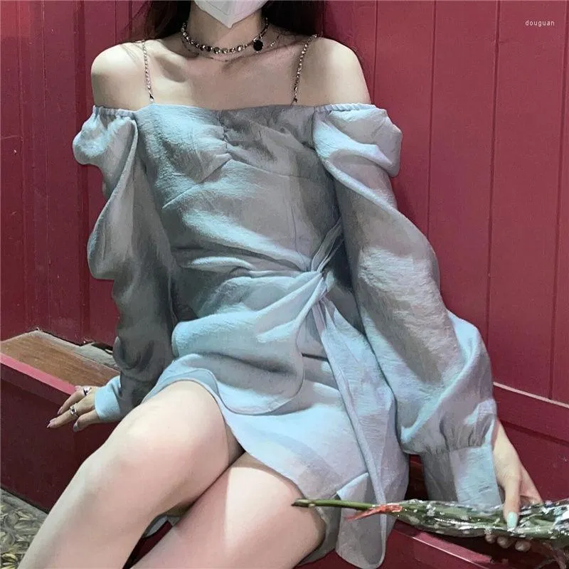 Robes décontractées mode coréenne Sexy vêtements d'été pour les femmes jupe à manches longues Satin Mini robe Fairycore esthétique élégant