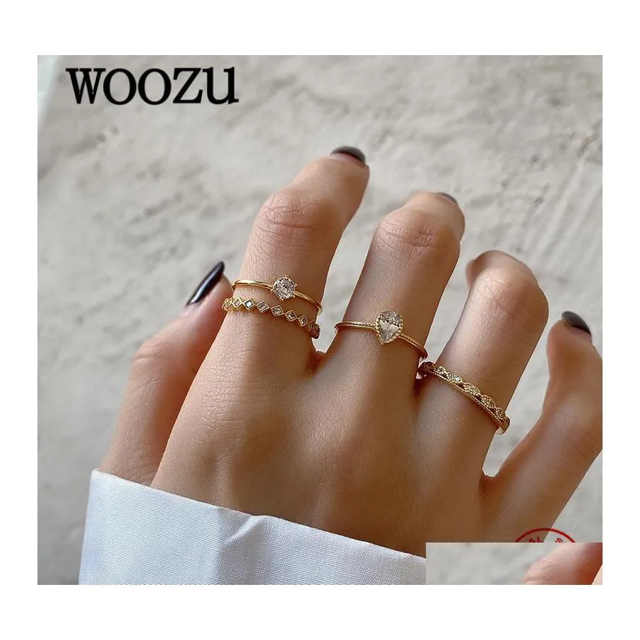 Clusterringen Woozu Real 925 Sterling Sier Luxury Double Zirkon Verstelbaar voor vrouwen Charmante huwelijksverjaardag Fine Jewelry Gifts Dhukf