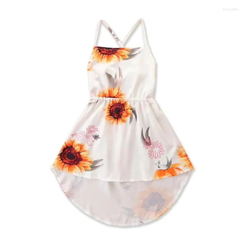 Robes d'été pour filles, robe florale en coton, sans manches, col licou, pour enfants