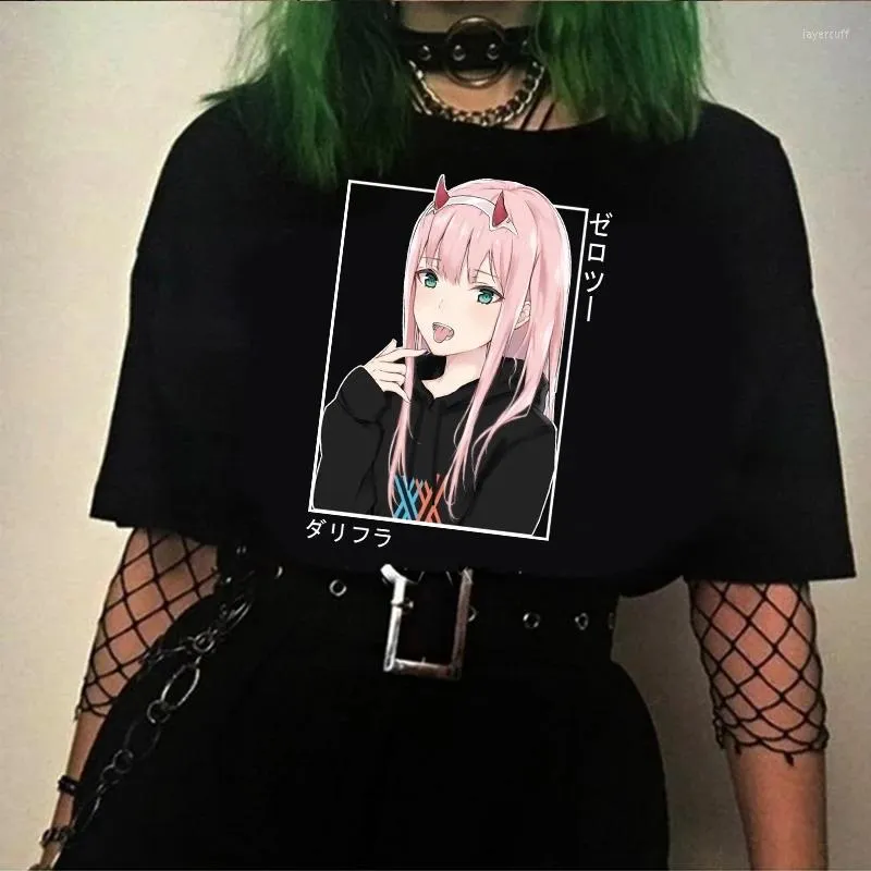 Herren T-Shirts Darling In The Franxx Anime Harajuku Null ZWEI Mädchen Bedrucktes Hemd Frauen Tops Sommer Kurzhülse T-Shirt Chic Weibliches T-Shirt