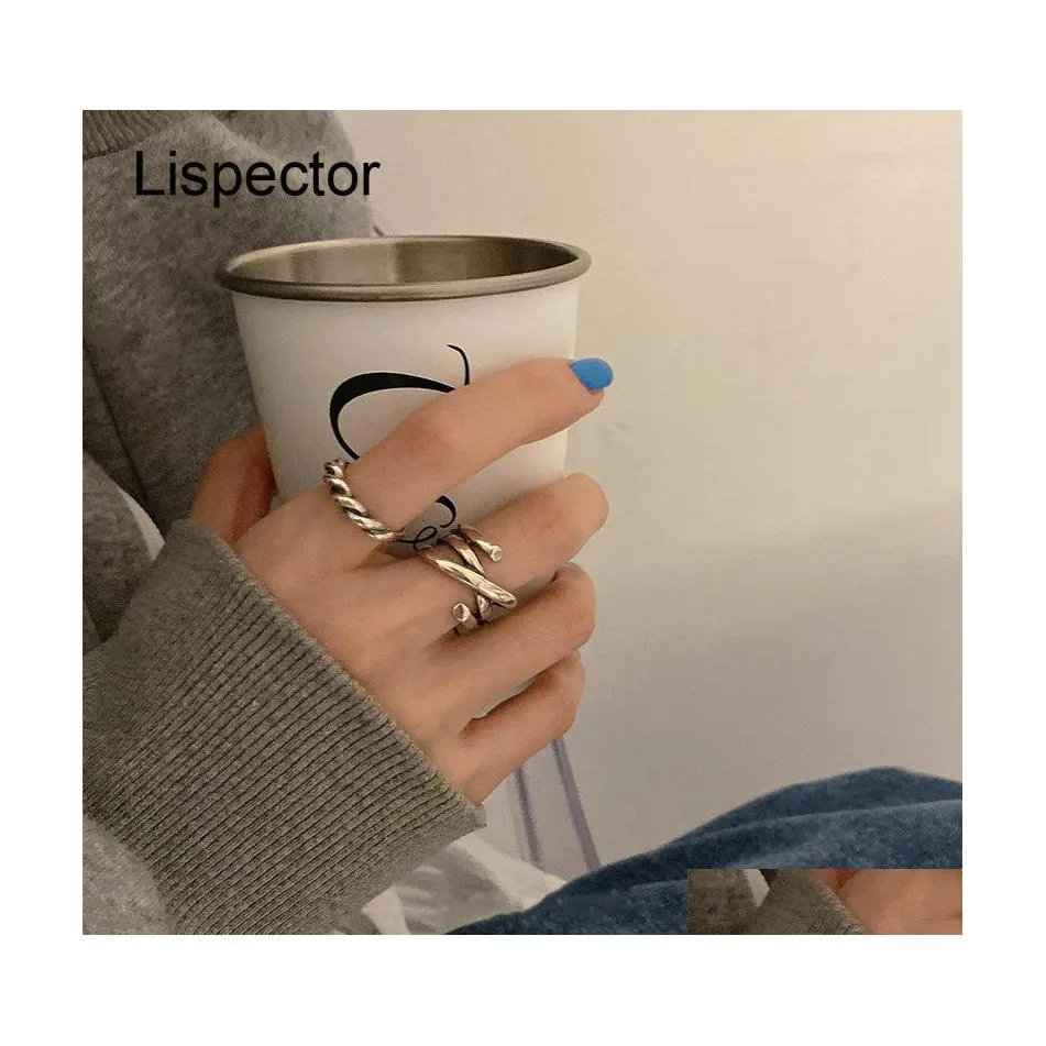 Cluster Rings Lispector 925 Sterling Sier Korean Vintage Twisted For Women Retro Irregar Crossed Ring Trend Unisex Rock Punk Drop de Dhffy