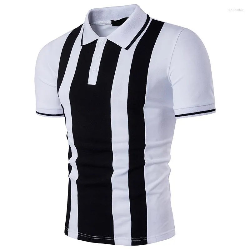 Men's Polos 2023 Men POLO Shirt Short Sleeve Cotton Fashion Stripe Print Homme Slim Fit Casual Tops Mens Black White Contrast Color Tee