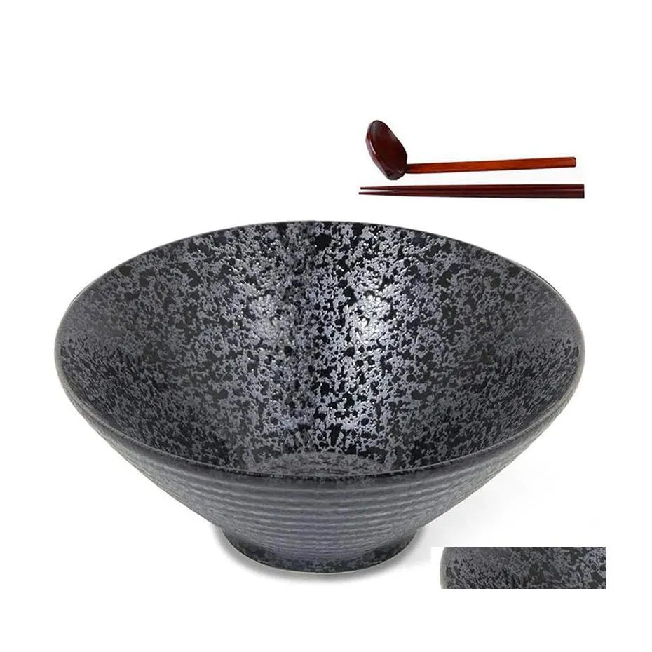 Ciotole Ciotola per zuppa di ramen giapponese in ceramica con cucchiaio e bacchette abbinate adatte per Udon Soba Consegna a goccia di grandi dimensioni Home Garde Dh7Jd