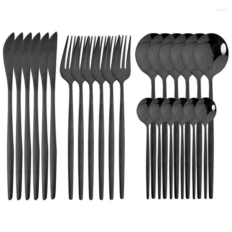 Geschirr Sets 24 stücke Schwarz Besteck Set Messer Gabel Teelöffel Geschirr Edelstahl Geschenk Küche Besteck Für Party Hochzeit