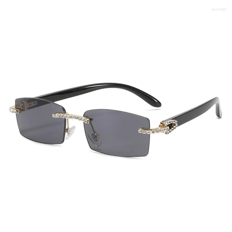 Sonnenbrille S92185 Bling Strass Für Frauen Rechteckige Randlose Sonnenbrille Lunette De Soleil Drop