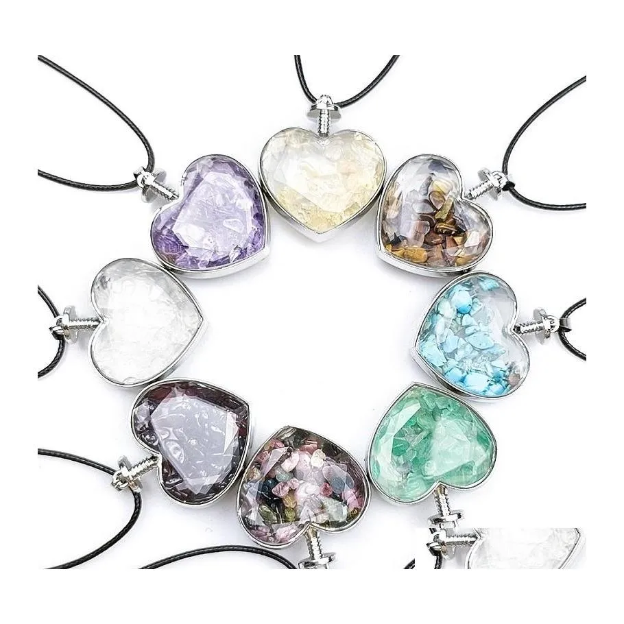 Arts et artisanat Pendentif d'amour Pierre brute naturelle Gravier Pendentifs polis Guérison Cristal Minéral Pêche Coeur Collier Drop Livraison Otwz0