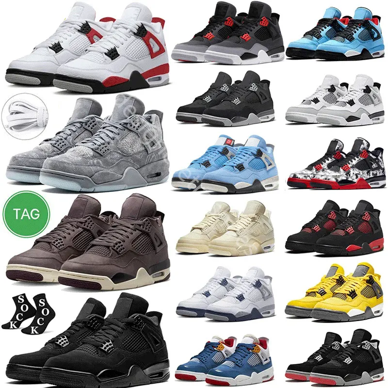 Casual 4 Basketball Chaussures Hommes Femmes 4s Black Cat Red Cement Military Black Thunder Midnight Navy University Blue Hommes Baskets Sports Sneakers JordrQn