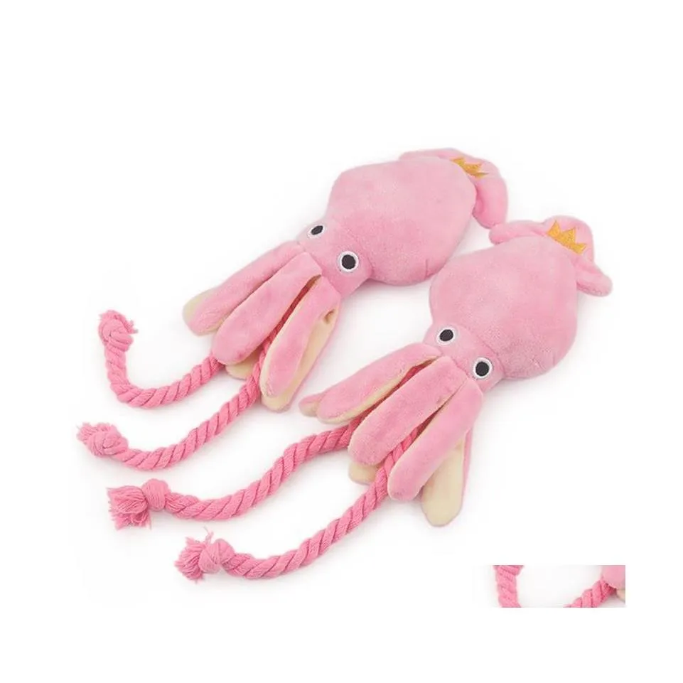 Dog Toys Chews Cartoon Squid Toy Octopus Cute Bb Plush Pet Puppy Rope Pink Chew Squeak Supplies Drop Delivery Home Garden Dhv7D