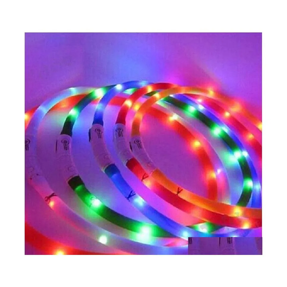 Hondenkragen ontleende led led huisdier licht colorf oplaadbare USB licht instelbare verstelbare 70 cm nacht flitsende dierbenodigdheden met S Drop Deli Dhuf0