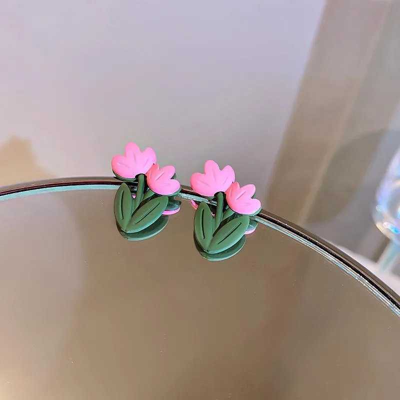 Boucles d'oreilles AOMU romantique doux rose vert résine acrylique tulipe irrégulière géométrique plante petite fleur pour les femmes fête