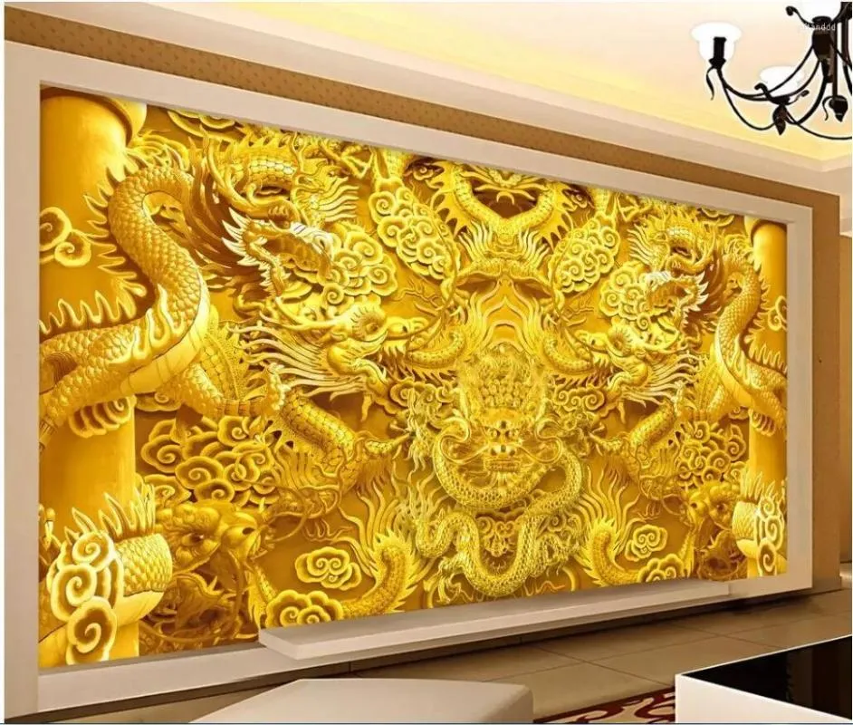 Tapeten Benutzerdefinierte PO 3D Moderne Tapete Chinesische Gold Distinguished Dragon Home Decor Wohnzimmer Wandmalereien Für Wände 3 D