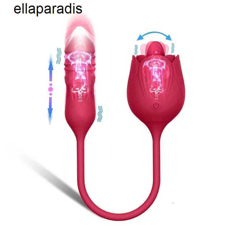 Секс-игрушки-массажер Толкающий фаллоимитатор Вибратор Стимуляция клитора 10-скоростная игрушка для лизания языка Роза Вибрирующее яйцо Массаж влагалища Женский мастурбатор