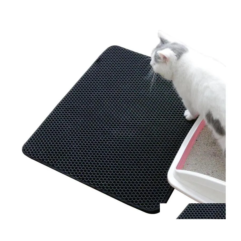 Lits pour chats Meubles Litière Tapis Piège Nid d'abeille Eva Double Couche Conception Animaux Pad Catcher Casier Tapis Tapis De Sol Protection Drop Dhn14