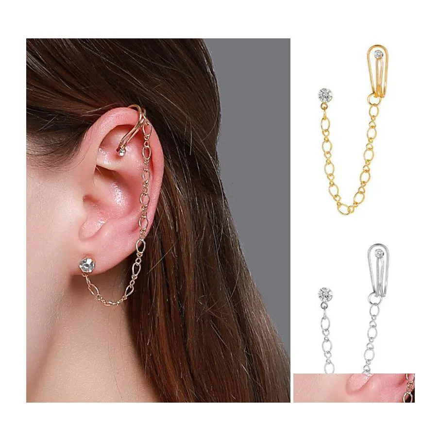 CLIP-ON SCREW BACK CLIPON EN PIECE BOHEMISK Kedja Nonpiercing Ear Clip Earrings For Women Men Simple Fake Brosk Manschettsmycken Dhvjo