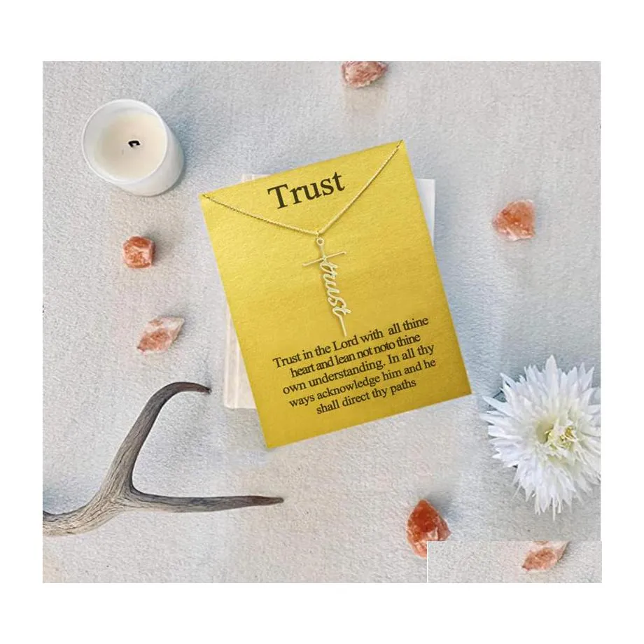 Hanger kettingen vertrouwen kruis religie ketting meisjes vrouwen brief chokers statement card sieraden cadeau sier gouden kleur drop levering dhdav