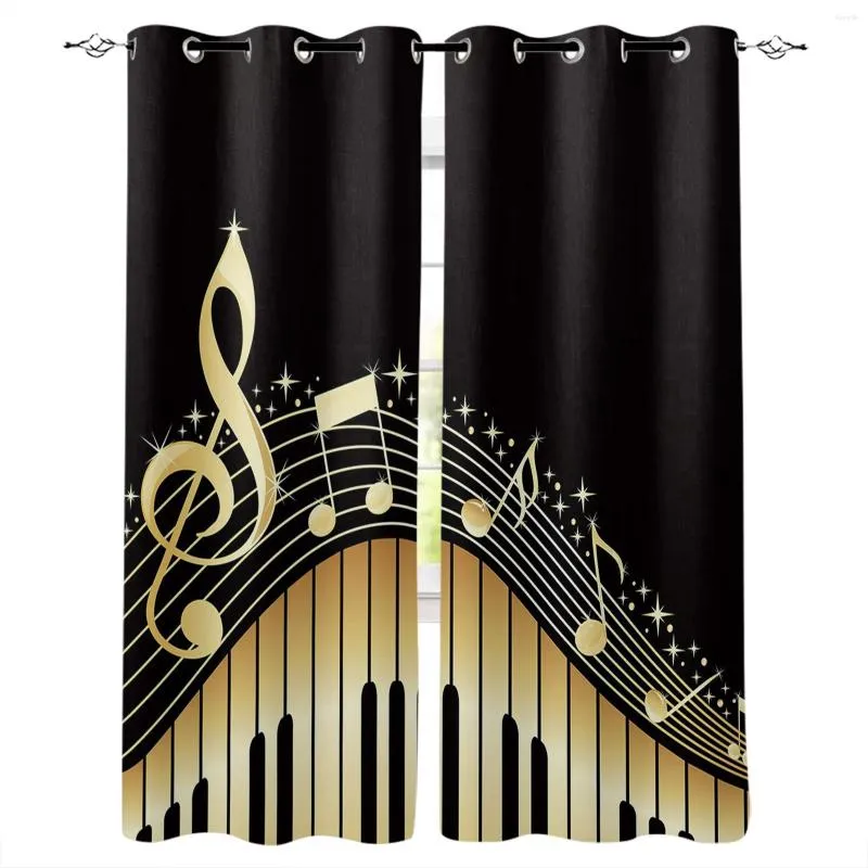 Curtain Piano Keys Note Music Yellow Gradient Window Curtains For Living Room Bedroom Modern Home Decoration Kid Drapes