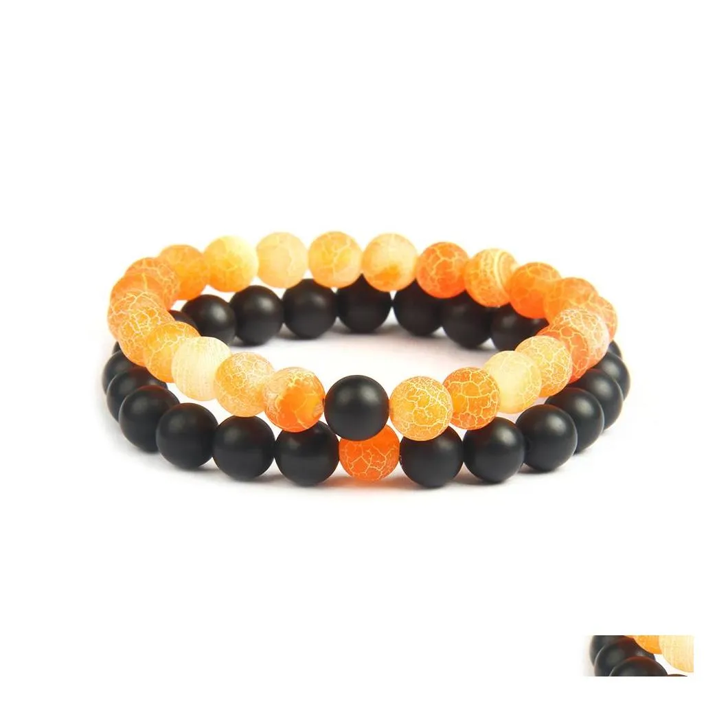 Set di braccialetti a distanza per coppie di design con perline all'ingrosso 10 set / lotto 8 mm bracciale in agata opaca e pietra resistente agli agenti atmosferici per l'amante Drop Deliv Dhv0Z