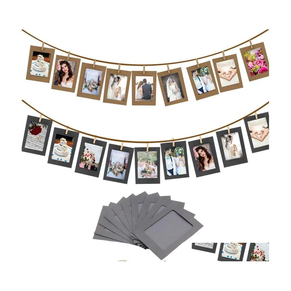 Frames en lijstwerk 10 PCS Combinatie Papierframe met clips 2.2m Touw 6 inch Wall P O DIY Hanging Picture Album Home Decoration D DHLGN