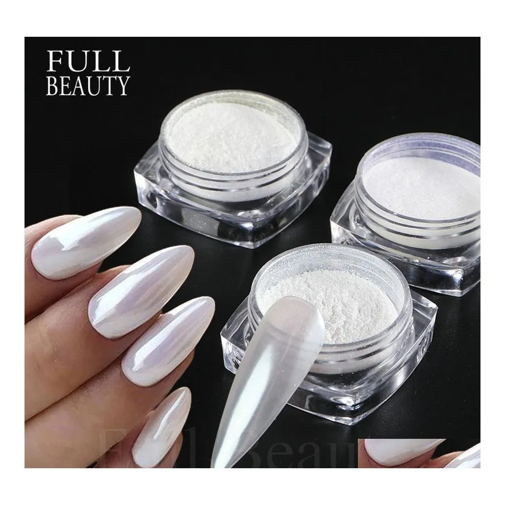 Nail Glitter Mirror Powder Pigment Pearl White Frotter sur Art Dust Chrome Aurora Blue Manucure Décorations holographiques Drop Delivery Dhu5I