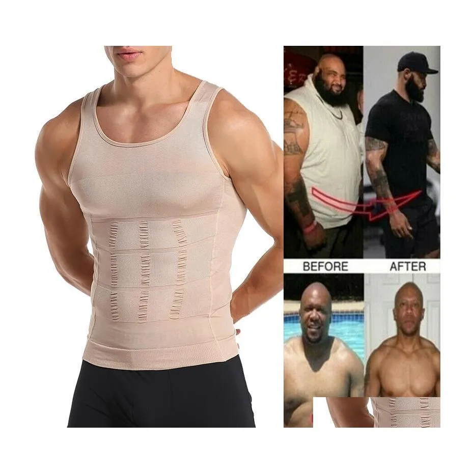 Taille Ventre Shaper Hommes Corps Shapers Serré Maigre Chemise Sans Manches Fitness Trainer Élastique Beauté Abdomen Débardeurs Minceur Seins Dhxaz