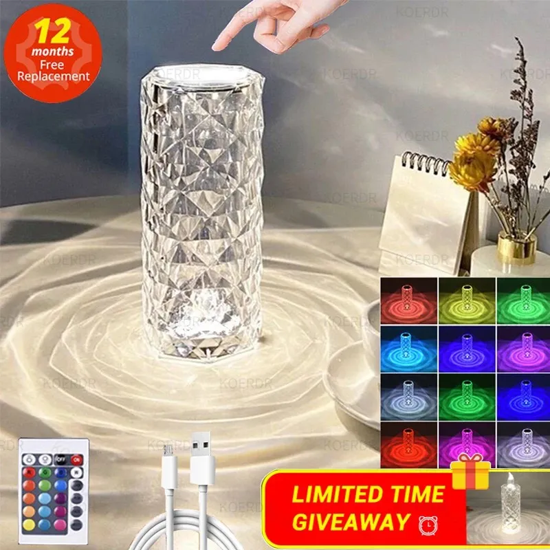 L￢mpada de mesa de cristal 16 cores Night Light Touch Lamps Projector LEDO SALA DE DECORA LUZ DOZINHO DE NATAL