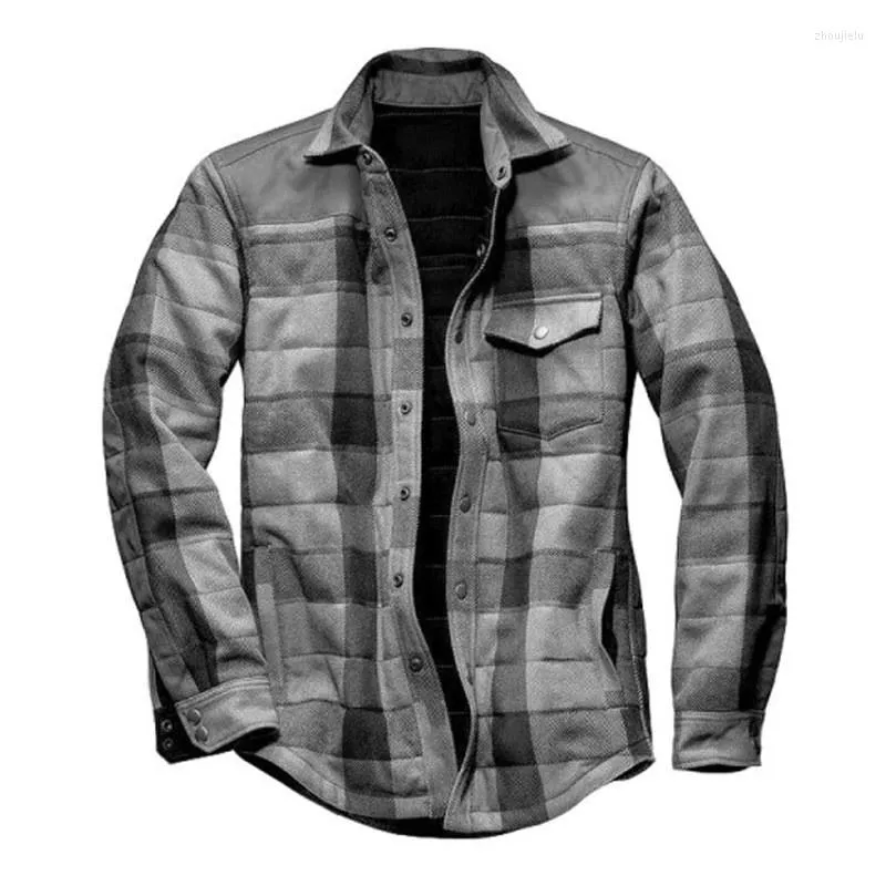 Camicie casual da uomo Plaid da uomo Primavera Autunno Cargo Top Button Down Capispalla Grigio Taglia S-XXXL