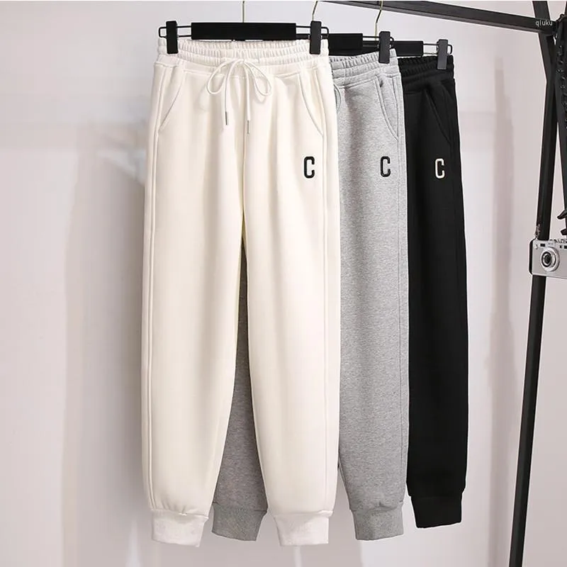 Women's Pants Winter Women Fleece Casual Warm Thick Trousers Solid C Print Loose Drawstring Sweatpants Plush Harem Girls Sportwear