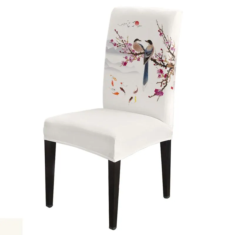 Capas de cadeira Plum Blossom Magpie Cover Spandex Elastic para Wedding El Kitchen Dinning DecorChair