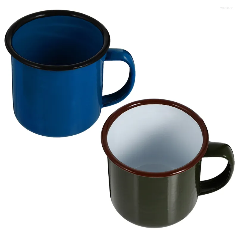 Cups Saucers Mugg Cup Coffee Camping Emamel Metal Mugs Water Vintage Tumbler Travel Te Drinking Enamelware Retro Soppa Backsäck