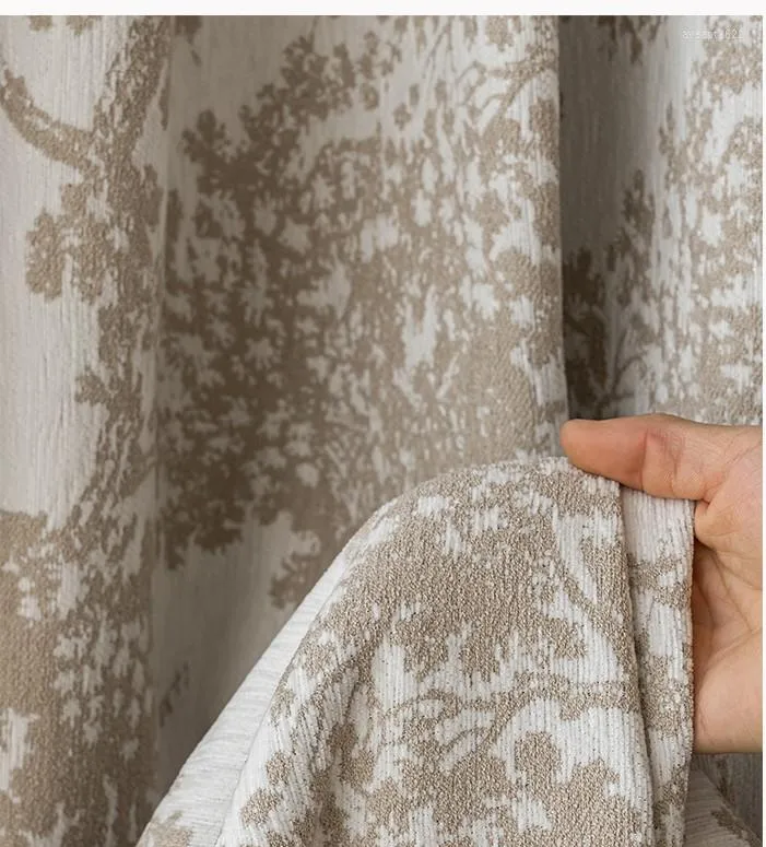 Curtain Floral Farmhouse Curtains Semi-Blackout Living Room Drapes Jacquard Blackout Country Window Panels Bedroom Beige