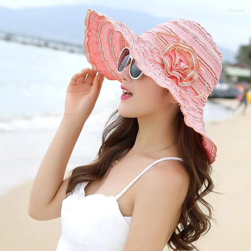 Brede rand hoeden 2023 Zomer vrouwelijke zon hoed boog lint panama strand voor vrouwen chapeu feminino sombrero floppy rietje