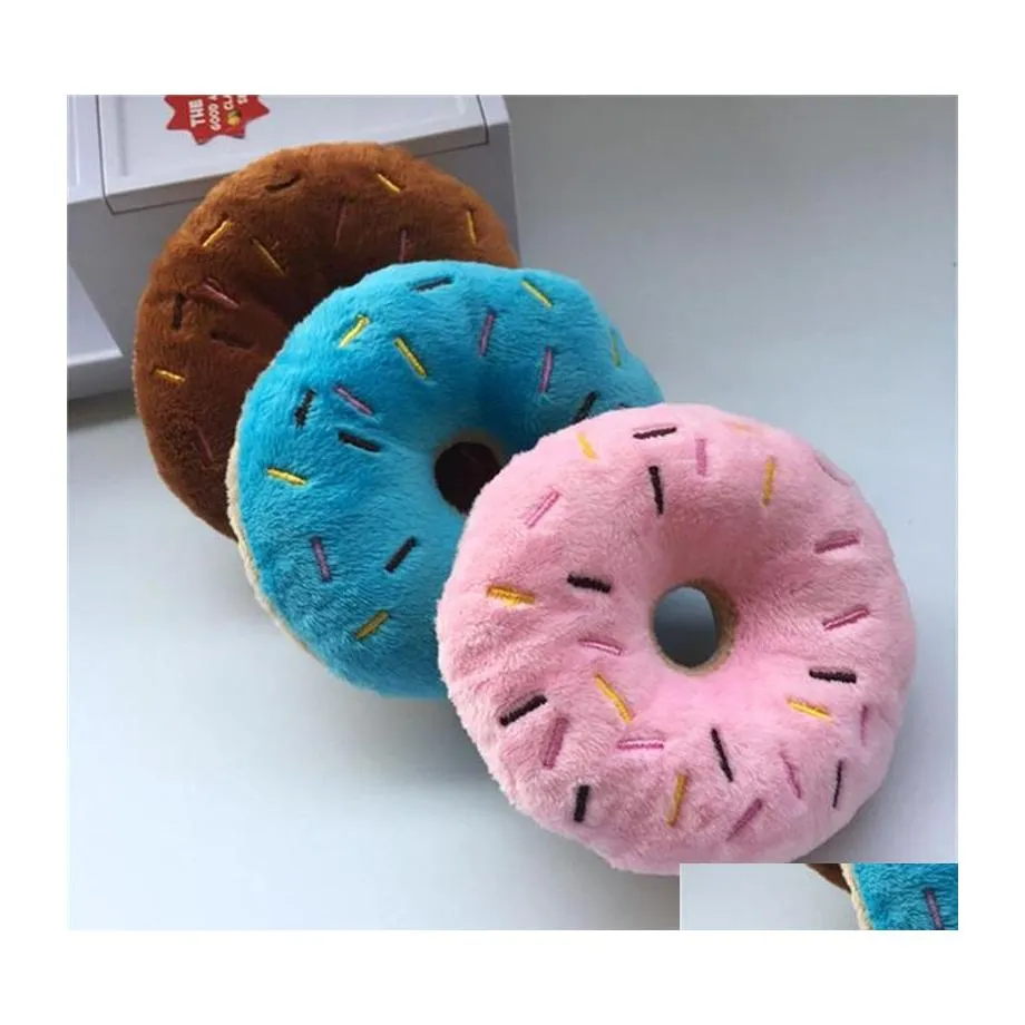 Dog Toys Chews Lovely Pet Puppy Cat Squeaker Quack Sound Toy Plush Bread Chew Donut Play Drop Delivery Home Garden Supplies Dhrux