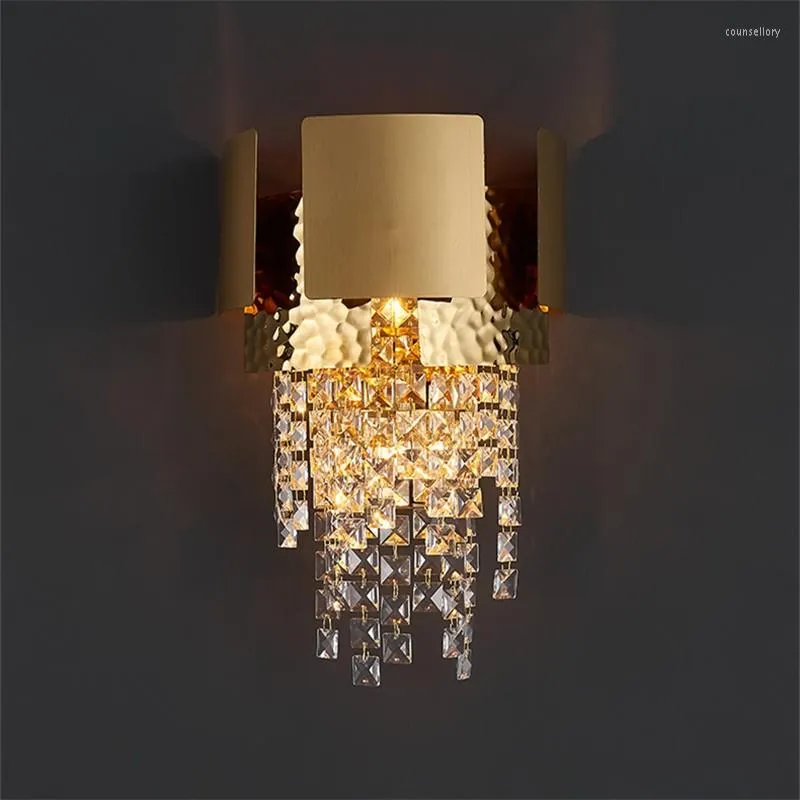 Lampy ścienne luksusowe złote stal ze stali nierdzewnej kryształowa lampa do salonu Projekt sypialni do sypialni lustro w łazience