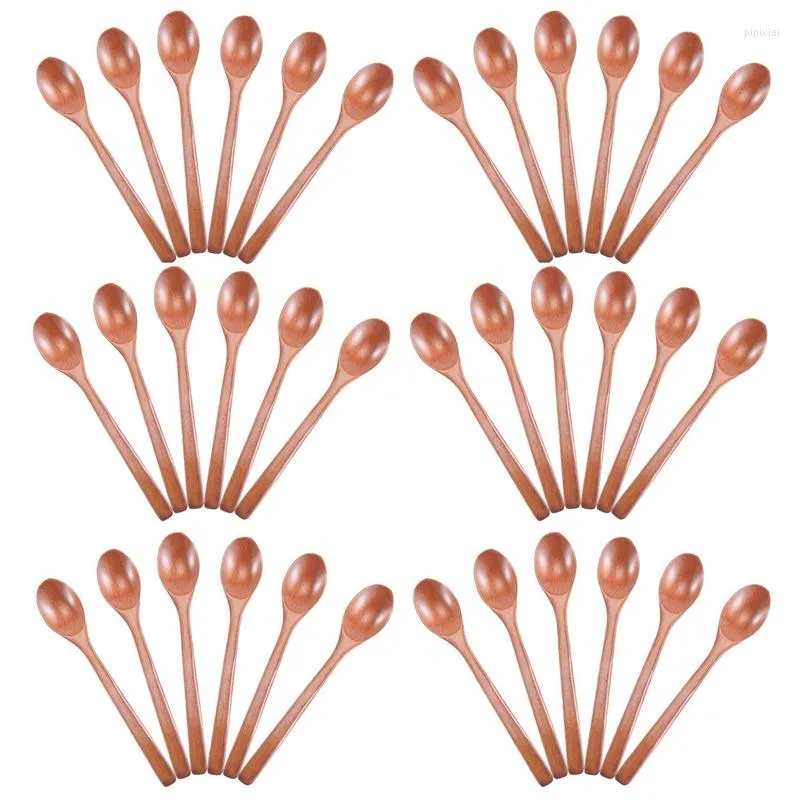 Dinnerware Sets Wooden Spoons 36 Pieces Wood Soup For Eating Mixing Stirring Long Handle Spoon Kitchen Utensil