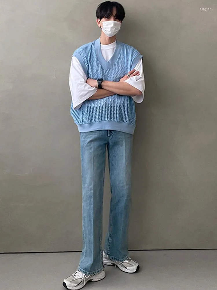 Erkek kot pantolon düz geniş gevşek erkekler düz renk sonbahar Kore tarzı moda çoklu eğlence yüksek cadde uzun pantolon 2A1216