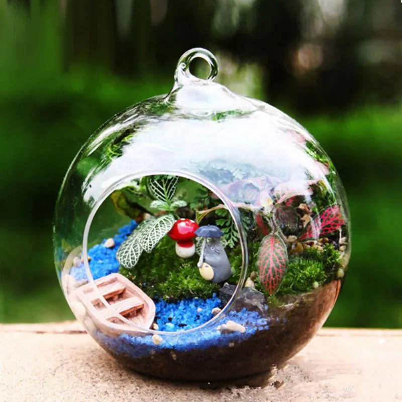 Vasen 10pcs Globusform transparentes Glas Terrarium Ball Blume Hänge Pflanzer Behälter Landschaft Ornament Gartendekoration