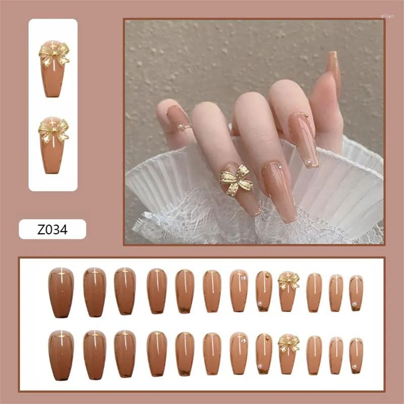 Faux ongles 24 pièces de tête ronde rose avec scintillant sur la pointe conçue pour l'amélioration des ongles à faire soi-même