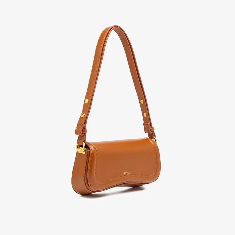 Kvällspåsar fransk stil baguette axel äkta läder fast färg klaff pudding väska mångsidig crossbody lady handväska