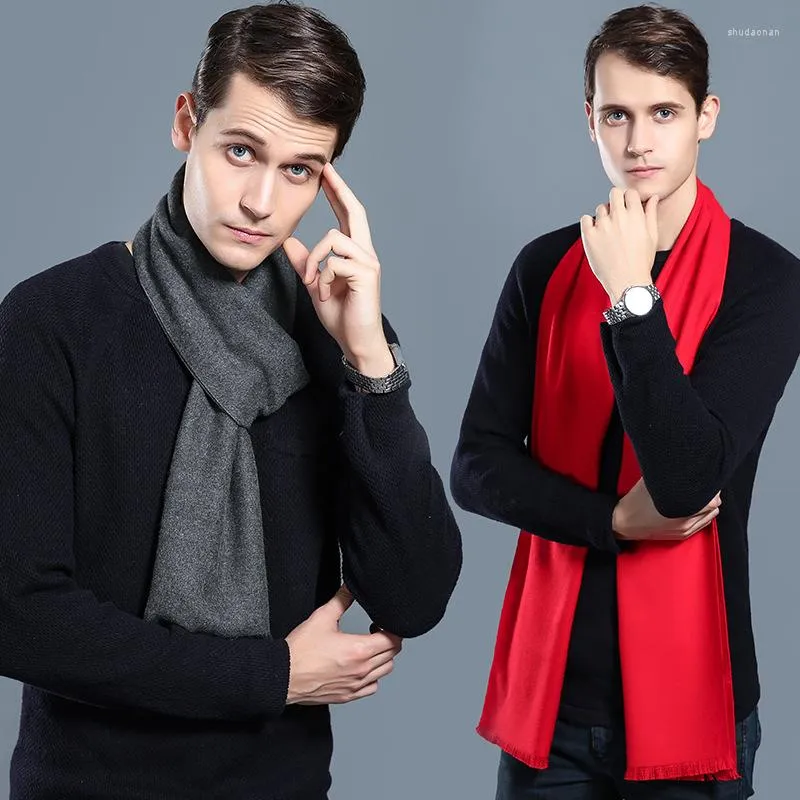 Scarves Winter Soild Color Warm Cashmere Scarf For Men Long Wool Pashmina Male Neck Warmer