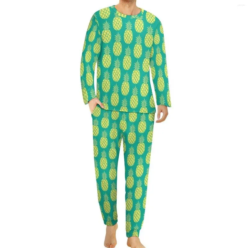 Men's Sleepwear Tropical Pineapple Pajamas Fruit Print Fashion Spring Long-Sleeve 2 Pieces Home Pattern Set Large Size 5XL 6XL