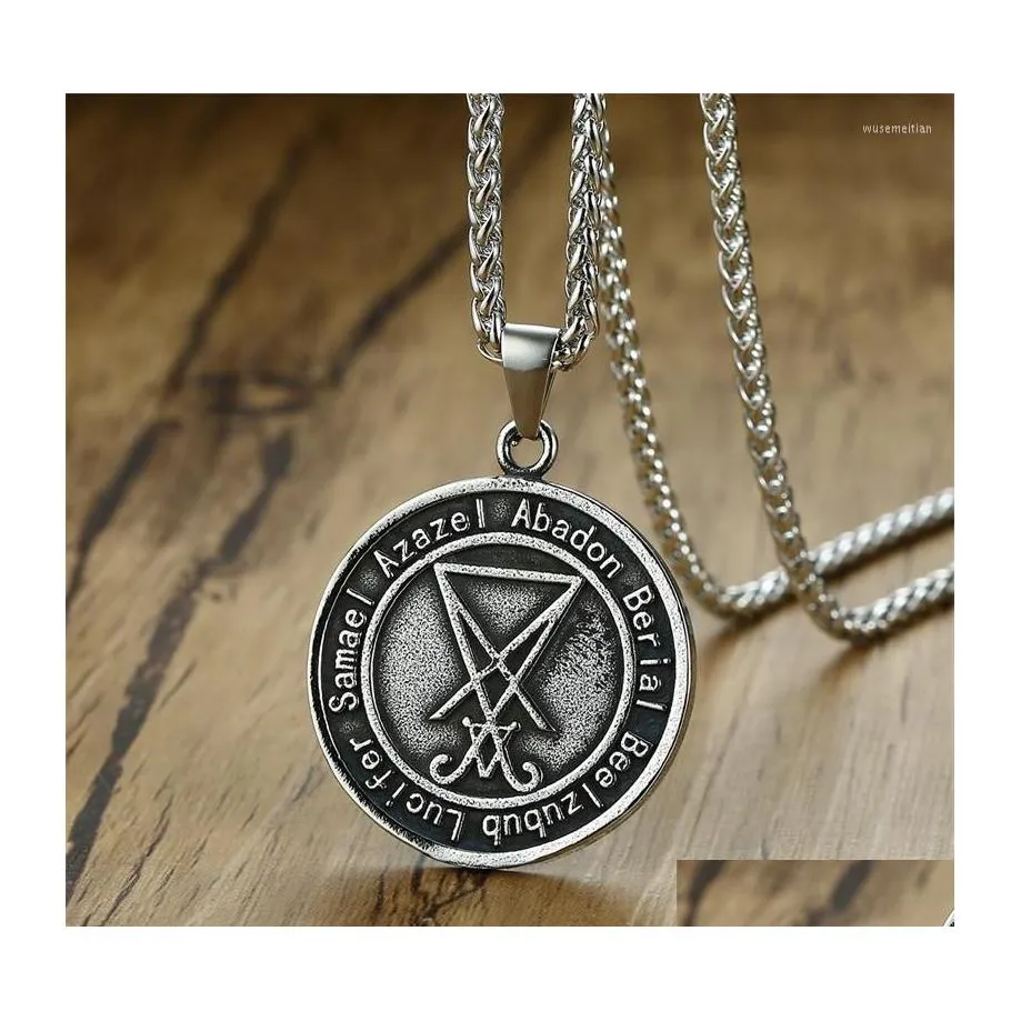 Hänge halsband modyle dubbla sidor bärbar sigil av lucifer David Star Pendants rostfritt stål män halsband pagan occt manlig dro dhx8q