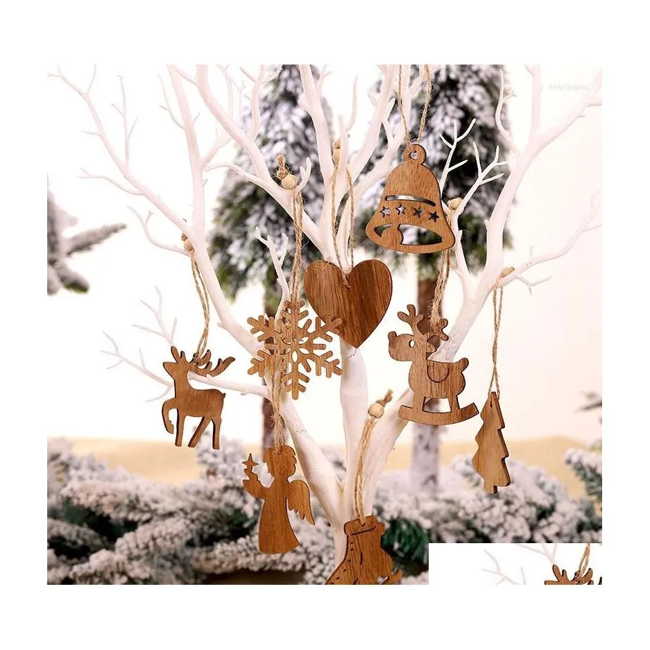 Christmas Decorations Diy Wooden Craft Gift Tree Home Decoration Arrangement Wood Color Pendant Ornament Carving Chips Drop Delivery Dhamv