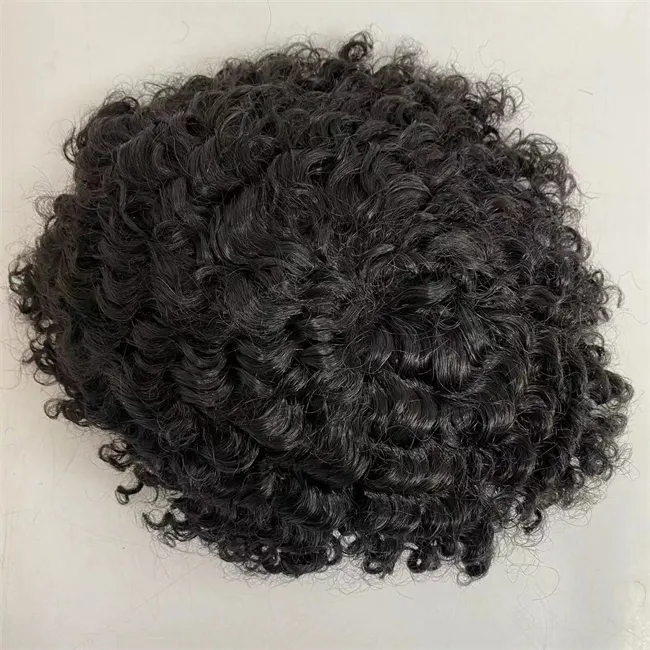 Pièce de cheveux humains vierges brésiliens couleur noire vague lâche 8x10 Mono avec toupet en PU pour hommes noirs