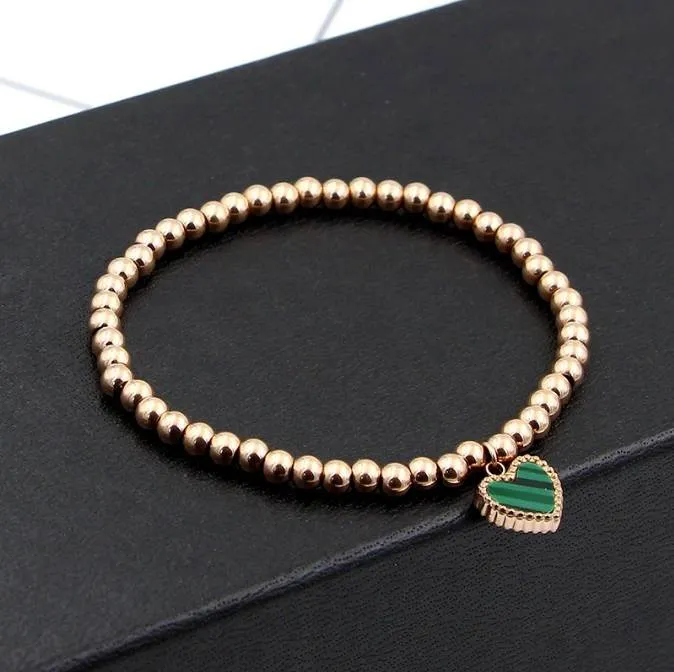 Dubbel sida färg hjärta charm strand armband armbanden kvinnliga smycken rostfritt stål boll kärlek pärlstav armband