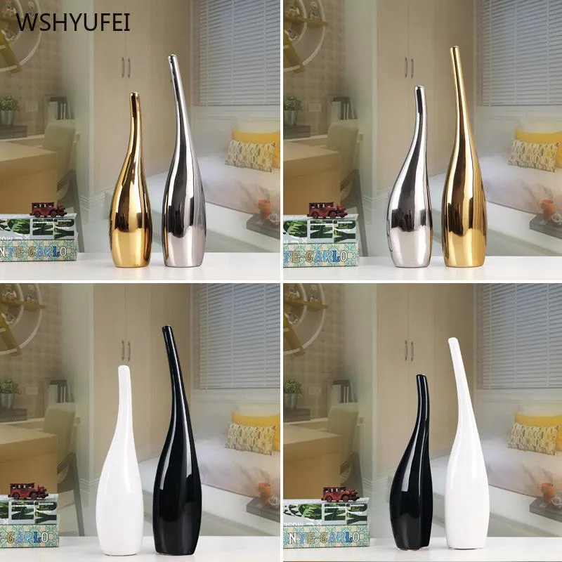 Vasen 2 stücke Kreative Schwarz Und Weiß Hause Wohnzimmer Schlafzimmer TV Schrank Handwerk Dekoration Goldene Keramik Kunst Blumen Arrangement Vase