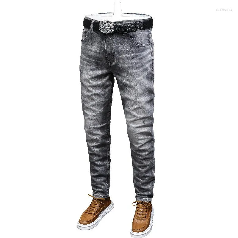 Jeans da uomo Retro Tide Brand Slim-Fit Piccolo dritto lavato grigio Casual All-Match Pantaloni a matita in denim da uomo alla moda